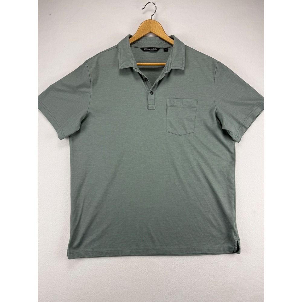 TravisMathew Polo Shirt Mens XXL Green Short Sleeve Pique Golf Casual Pocket